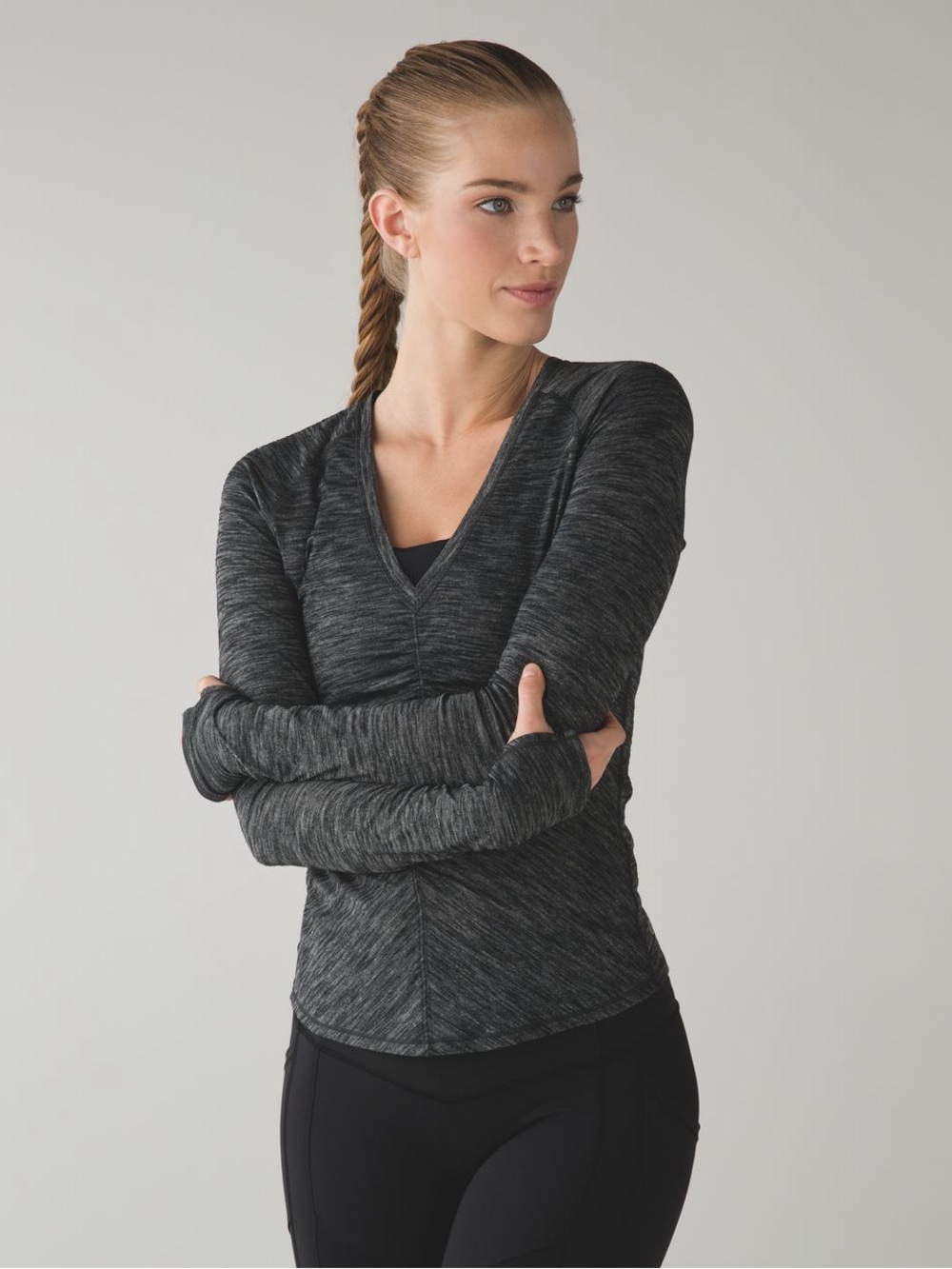 Lululemon Interval Long Sleeve Heathered Black